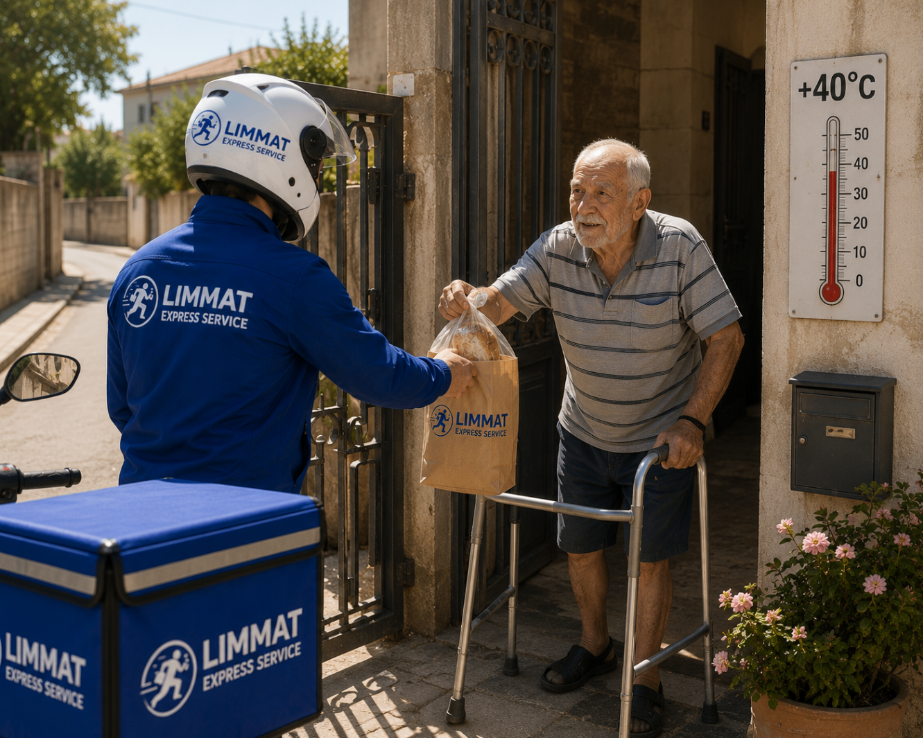 Limmat Express übergibt einem Senior frisches Brot.